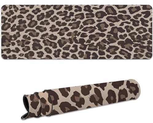 Ksriylm Leopard musmatta, klassisk musmatta med vattentät och halkfri gummibas, spelmusmatta för dagligt kontor, hem, skrivbordsmatta matta, stor musmatta för skrivbord, mörkbrun