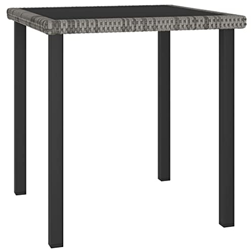 Myheimly Garten-Esstisch Gartentisch Terrassentisch Balkontisch Gartenmöbel Tisch Outdoor Terrasse Stahl Glas Grau 70x70x73 cm Poly Rattan