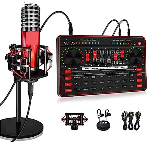 Podcast Kit Complet, Ensemble de carte son professionnel Interface d'équipement carte son en direct Microphone changeur de voix mélangeur de son for l'enregistrement en Studio