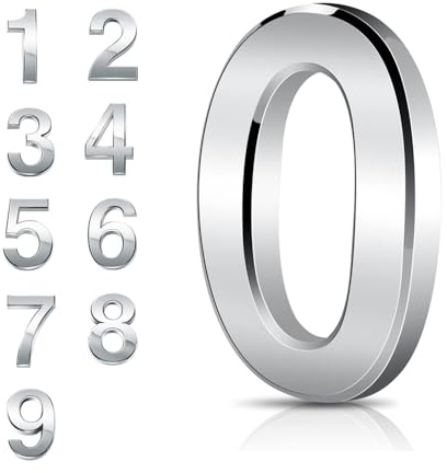 Door Numbers 0-9, 3 Inches 3D House Number Chrome Adhesive 7.6cm Self Stick Waterproof Plaques Chrome Electroplated Nameplate Stickers for House Wall Mailbox Hotel Rooms Address Gate Numerals (0)