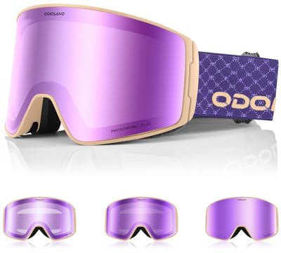 Odoland Photochromic Ski Goggles for Sunny and Cloudy Days, Anti-Fog OTG UV400 Protection Cylinder Snowboard Goggles for Adult Men Women Youth, Helmet Compatible for Skiing Snowboard EA