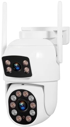 KVBRUI Telecamera IP con Scheda SIM 4G da Esterno, Doppia Lente, 3K, 6 MP, videosorveglianza CCTV for la Sicurezza Domestica, rilevamento Umano, Visione Notturna(US Plug,Camera And 64G Card)