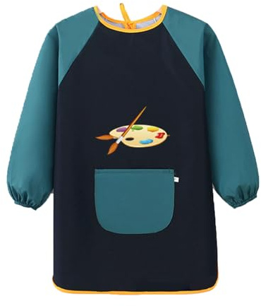 Malschürze Kinder,Malkittel Kinder 1. Klasse,Malerkittel Kind 6-12 Jahre,Mädchen Junge Tuschkittel,Kinderschürze Wasserdicht Bastelschürze mit ärmeln Taschen für Schule Kunst Malerei Kochen Basteln