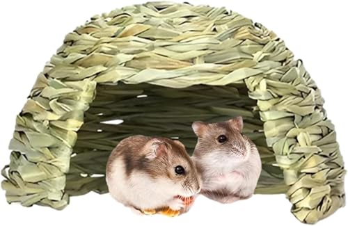 Guinea Pig Grass House Bunny Hay Tunnel Small Pet Straw Hut with Chew Toys Openings Playhouse for Chinchilla Ferret