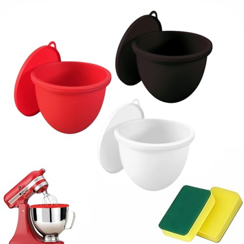 Kitchen Silicone Bowl Insert – Upgraded Non-Slip Silicone Mixer Bowl Liner for Tilt-Head 5 Qt Stand Mixers with Lid, Dishwasher & Microwave Compatible (3pcs)
