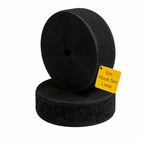 Klettband 30mm x 5m Schwarz, Hakenband und Flauschband zum Aufnähen, Nicht Selbstklebend, Wiederverwendbarer Klettverschluss für Kleidung, Textilien, Taschen, DIY und Reparaturen