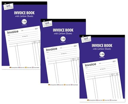 Duplicate Invoice Books Carbon Paper Pack 3 - Invoice Pad Self Employed Small Business - Cash Invoice Book Ruled Paper - 80 Numbered Pages Microperforated Tear-Out Sheets