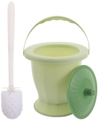 WEKAMOS Pot de Chambre Portable avec Couvercle Vert Clair, Urinoir Étanche Multifonction avec Brosse de Nettoyage, Seau à Urine pour Adultes, Personnes Âgées et Femmes Enceintes,
