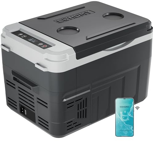 EUHOMY Kompressor Kühlbox 15L, Kühlbox Auto mit APP-Steuerung, -20℃~20℃, Tragbarer Kühlschrank 12/24V DC 100-240V AC, Tragbarer Gefrierschrank für Camping, Reisen, Boot, Dunkelgrau