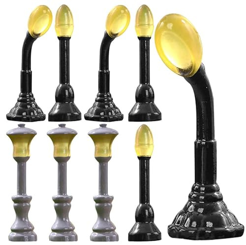 VILLCASE Lampioni Miniatura in Resina 9 Pezzi Luminosi al Buio per Decorazione Paesaggio Fai da Te e Modelli Casa Bambole