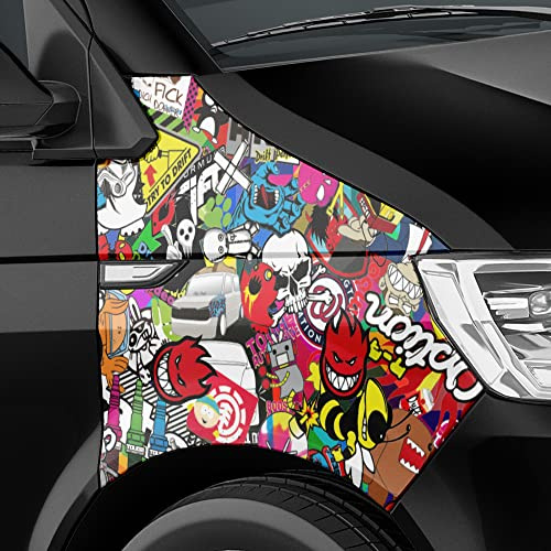 Auto-Dress® Stickerbomb Auto-Folie mit Luftkanal-Technik für 3D Car-Wrapping | Mit Marken & Logos, JDM Kfz Aufkleber (50x150cm, Design: Special, Farbe: Bunt, Finish: Glanz)