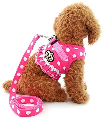 SELMAI Pegasus Puppy klein Katze Mädchen Hund Vest Dots Harness Leine-Set Mesh Gepolsterte kein Ziehen Blei Pink L