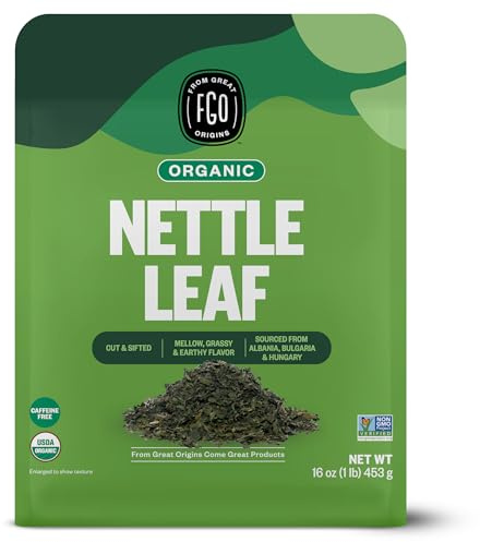 FGO Organic Nettle Leaf Loose Tea, Cut and Sifted, Caffeine Free, 16oz Bulk Resealable Bag, Packaging May Vary (Pack of 1)