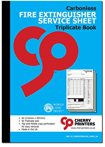 Cherry Printers Carbonless NCR Fire Extinguisger Service Sheet Triplicate Book A4 50 Sets