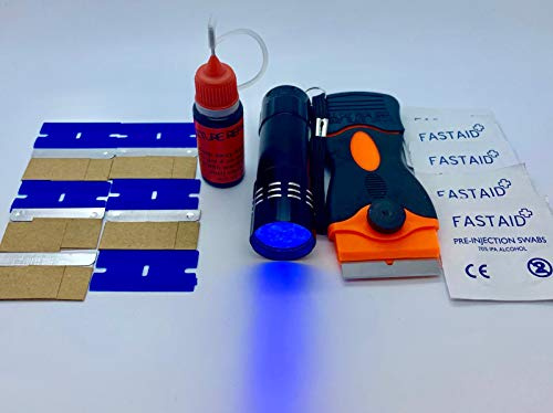 Glass Furniture Repair Set with 10g UV Glue, Squeezable Bottle, 9 LED UV Torch