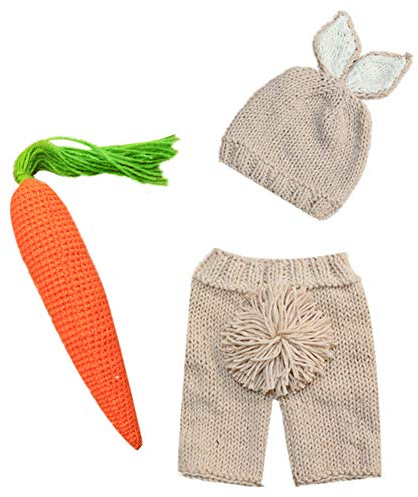 IMEKIS Newborn Photography Props Baby Boy Girl Happy Easter Bunny Outfit Handmade Carrot Crochet Knitted Wrap 1st Birthday Cake Smash Photo Shoot 1st Easter Rabbit Beanie Hat Diaper Accessories