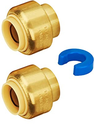 SUNGATOR End Cap, 1/2-Inch Push Fit PEX Cap Fittings, Push-to-Connect, No Lead Brass Plumbing Fittings with Disconnect Clip for Copper, CPVC (2-Pack)