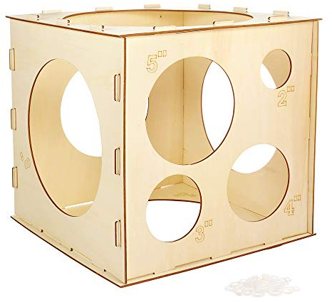 Auihiay 2-10 Inch Collapsible Wood Balloon Sizer Box Cube, Balloon Size Measurement Tool for BalloonDecorations, BalloonArches, BalloonColumns (9 Holes)