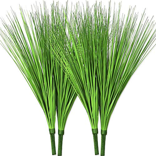 Beebel Artificial Plants 17 Artificial Onion Grass Bushes UV Resistant Plants Faux Shrubs Fake Wheat Grass Greenery Topiaries for Bathroom Home Office House Decorations (4 Pcs/Green)
