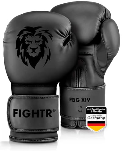 FIGHTR Guantes de Boxeo, Ideales para Estabilidad y Fuerza de Impacto, Guantes para Boxeo, MMA, Muay Thai, Kickboxing y Artes Marciales, Incluye Bolsa de Transporte (All Black, 08 oz)