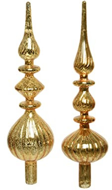 Christbaumspitze Glas 35cm D=9cm 1 Stück Sortiert gerillt Weihnachtsbaumspitze hellgold Antik // Spitze Baum Glas Topper 36 cm Gold glänzend Weihnachten - Auswahl Cartoleria Varzi seit 1956