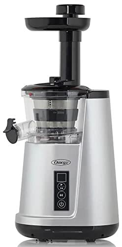 Omega JC3000SV13 Juicer Cold Press 365 Vertical 65 RPM Slow Masticating Compact Extractor for Fruits and Vegetables with 3 Stage Auger & BPA-Free Container, Glass, Silver