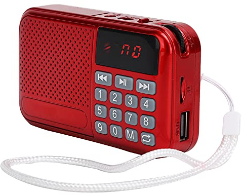 Radio de Bolsillo Portátil con Pilas FM, Radio Multifunción Reproductor de Audio USB Compatible con Tarjeta de Memoria Operación Simple Roja, Regalo para Padres Y Personas Mayores