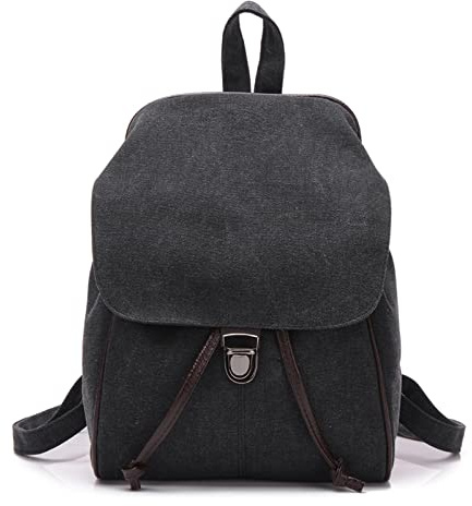 CORIOS Vintage Damen Rucksack Canvas Schultasche Multifunktionale Henkeltaschen Casual Schulranzen Schultertaschen für Arbeit Schule Büro Shopper Reise Outdoor Schwarz