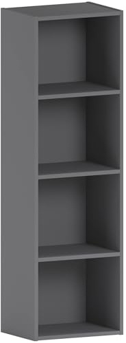 Vida Designs Oxford Bücherregal mit 4 Ebenen, Würfelform, graues Holzregal, Aufbewahrungseinheit, Büro, Wohnzimmermöbel