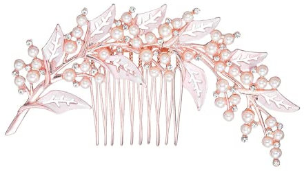 Tanduaji Braut Haarkamm Perlen Blumen Kristall Strass Haarschmuck,Brautschmuck Vintage Hochzeits Haarkamm Roségold Überzogen