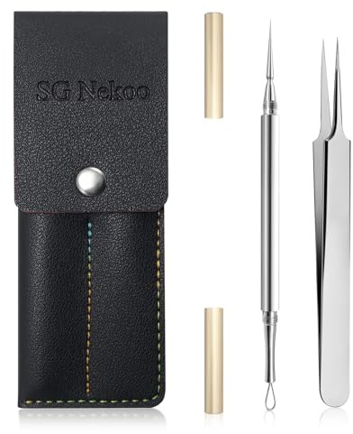 SGNEKOO Outil professionnel pour enlever les points noirs et les points blancs, en alliage de titane à double extrémité et pince à épiler en acier, imperfections, boutons et boutons (doré/TR01)