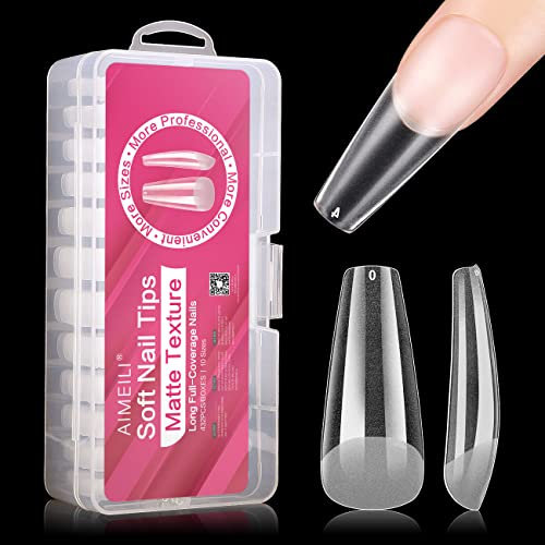 AIMEILI 432 Pièces 10 Tailles Différentes Faux Ongles Semi-Givré Capsules Ongles Gel UV Acrylique pour Nail Art Long Artificiel Ongles avec Boîte