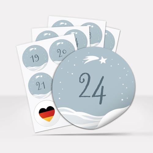Adventskalender-Zahlen Aufkleber 1 bis 24 / Schneelandschaft/Etiketten/Sticker/Weihnachtskalender/Advent/Rund/DIY/zum Aufkleben
