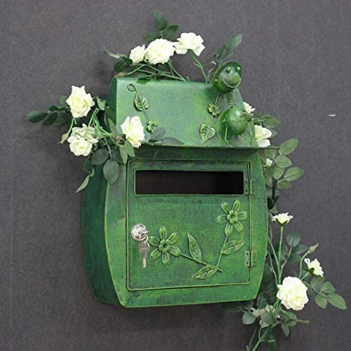 BAMBW Cassetta della Posta in ghisa con Fiori in Rilievo Decor Look Home Garden Decorativo da Parete Cassetta Postale in Metallo