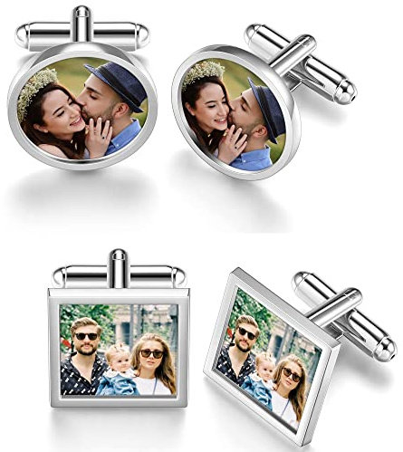 Zysta Manschettenknöpfe Personalisiert Manschettenknöpfe Herren Mit Foto Gravur Silber Cufflinks für Männer Hochzeit Bräutigam Trauzeugen Jubiläum