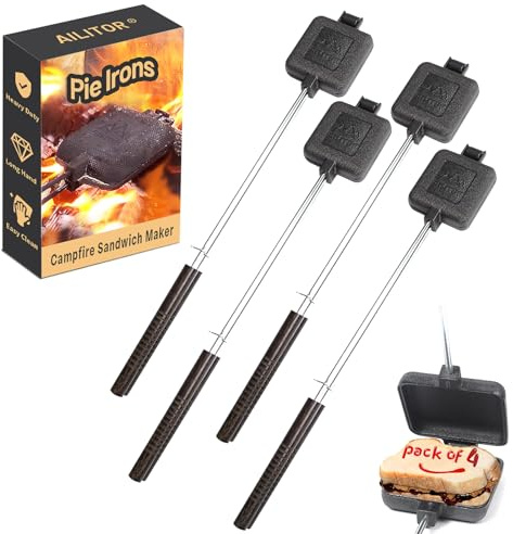 AILITOR Lagerfeuer Sandwichmaker Gusseisen 4 Stück - Pudgy Pie Maker für Camping, Mountain Pie Cooker