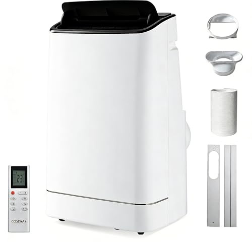 COSTWAY 18000 BTU Portable Air Conditioner, 4 in 1 Auto Swing Mobile Cooler, Dehumidifier, Fan with Sleep Mode, 3 Speeds, 24H Timer, Remote Control & LED Display for Rooms up to 450ft