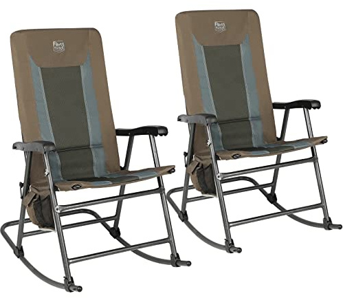 TIMBER RIDGE Foldable Padded Rocking Chair Set of 2 for Outdoor, High Back and Heavy Duty, Portable for Camping, Patio, Lawn, Garden, Yard or Balcony, Supports 300lbs, Brown