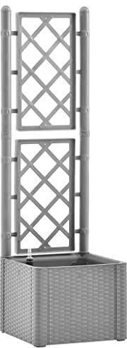 ANNLERA Jardinière avec Treillis 43x43x142 cm Gris Pierre Jardiniere Treillis Jardin Treillis pour Plantes Grimpantes Jardiniere Exterieur Grande Taille Jardinière avec Treillis