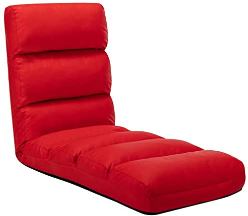 KOIECETA Bodenstuhl Faltbar Schlafsessel Sessel Sofastuhl Lounge Bodensessel Liege Bodenkissen Sitzkissen mit Rückenlehne Kunstleder (Rot)