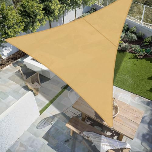 SUNNY GUARD Toldo Vela de Sombra Impermeable 3x3x3m Triangular a Prueba de Viento protección UV para Patio,Jardín, Exteriores, Terraza, Color Arena