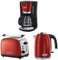 Russell Hobbs Frühstücksset Colours+ Rot: Kaffeemaschine [Digitaler Timer, Brausekopf für optimale Extraktion&Aroma] 24031-56 + Wasserkocher [1,7l, 2400W] 20412-70 + Toaster [für 2 Scheiben] 26554-56