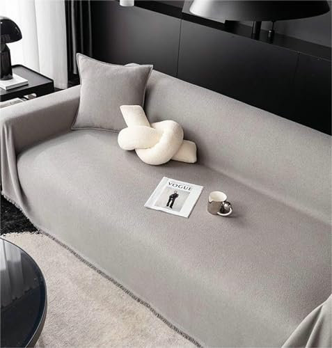 Ayoiow Sofabezug Decken Sofa Überzug Grau Sofa Überzug 1 Sitzer Polyester Einfarbig Mit Fransen