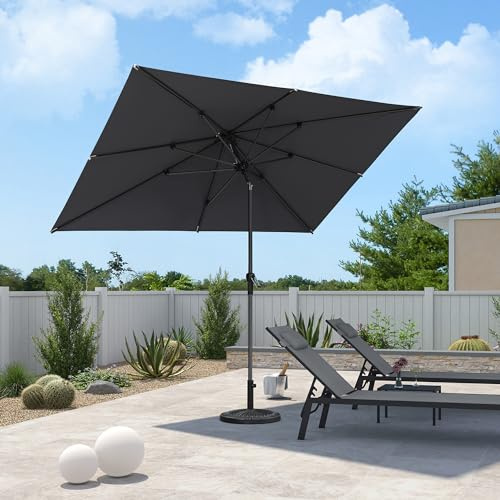 PURPLE LEAF Sonnenschirm 300 x 200 cm rechteckig, Gartenschirm mit knickbar, Aluminium Balkonschirm mit Kurbel, Marktschirm Sonnenschutz, für Schwimmbäder, Terrasse, Hellgrau