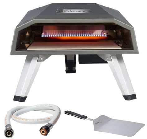 Forno per pizza a gas 4400 W Cottura 3 min 450 °C + tubo per gas premontato accensione piezoelettrica garanzia 5 anni + paletta per pizza