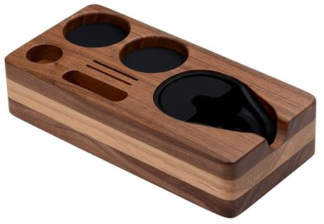 Normcore Espresso Tamping Station, Natural American Walnut Coffee Tamper Station Base Holder Stand for 54/58mm Portafilter, Tamper, and Distributor, Puck Screen Espresso Accessories