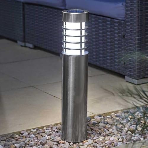 Marco Paul Interiors Super Bright Bollard Stainless Steel Solar Powered Garden LED Lights Outdoor for Driveway