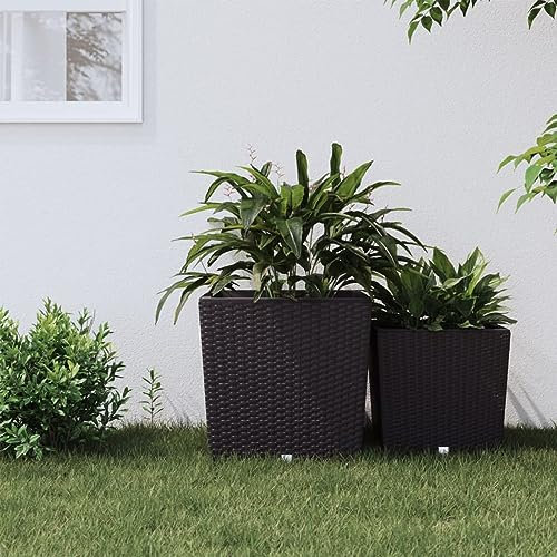 BaraSh Pflanzkübel mit herausnehmbaren Einsatz Braun 37/64 L PP-Rattan Blumentopf Gross Innen Untertopf Pflanzen