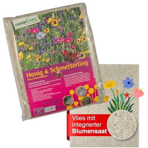 Exeta Blumensamen Matte I 1,2 m² I Bienenfreundliche Blumensamen eingearbeitet in Vlies I 100% biologisch abbaubares Vlies inkl. Saatgut I einfaches ansäen von Blumen I gebrauchsfertiges Saatgutvlies