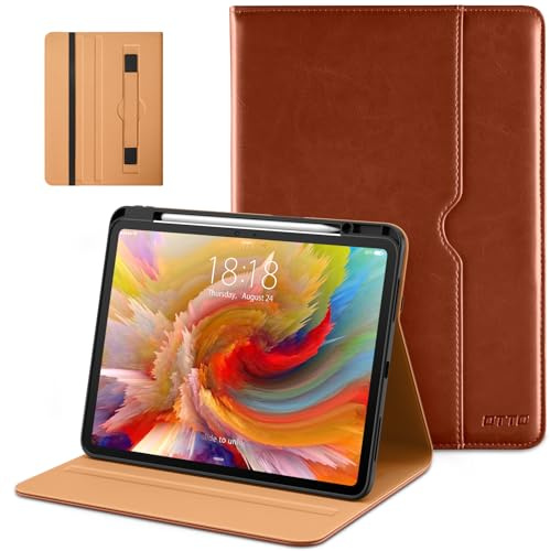DTTO hülle für iPad Pro 13 Zoll (M5/M4) 2025/2024, Premium Leder Schutzhülle mit Stifthalter, automatisches Aufwachen/Schlafen und mehrere Betrachtungswinkel, Handschlaufe & Tasche, Braun